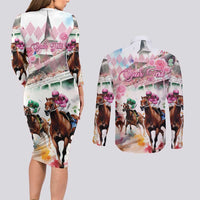 Personalized Kentucky Horse Racing Couples Matching Long Sleeve Bodycon Dress and Long Sleeve Button Shirt 151st Anniversary Run For The Roses