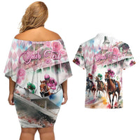 Personalized Kentucky Horse Racing Couples Matching Off Shoulder Short Dress and Hawaiian Shirt 151st Anniversary Run For The Roses