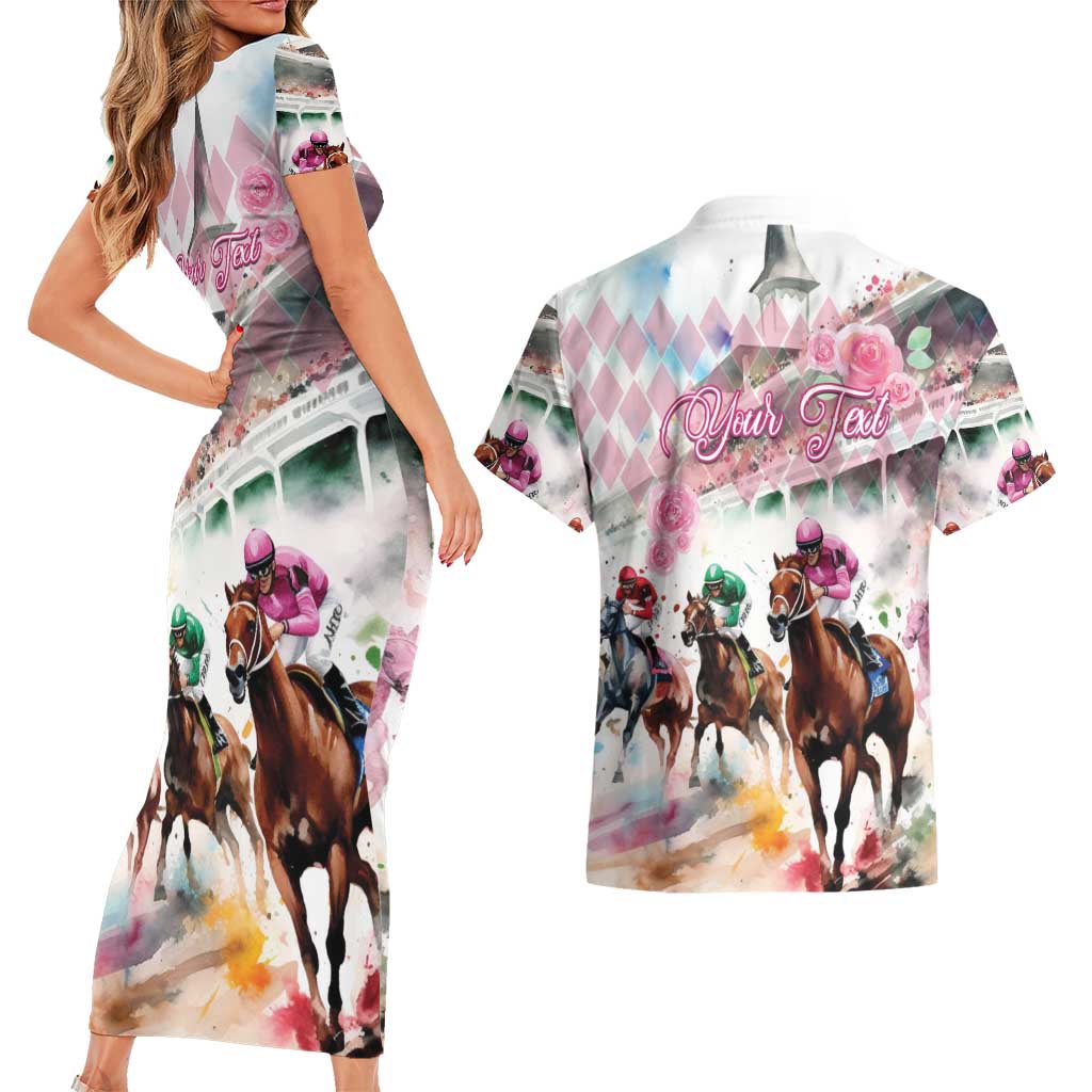 Personalized Kentucky Horse Racing Couples Matching Short Sleeve Bodycon Dress and Hawaiian Shirt 151st Anniversary Run For The Roses