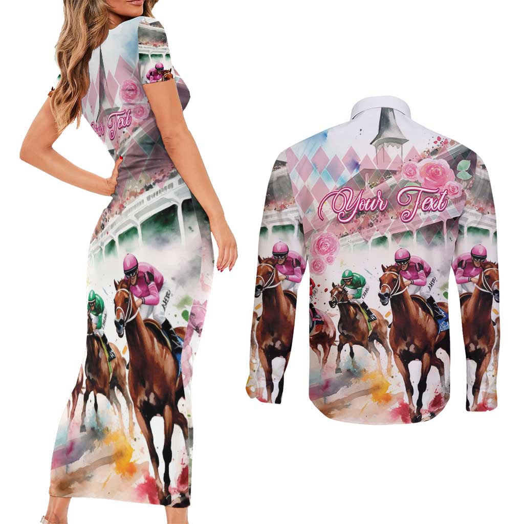 Personalized Kentucky Horse Racing Couples Matching Short Sleeve Bodycon Dress and Long Sleeve Button Shirt 151st Anniversary Run For The Roses