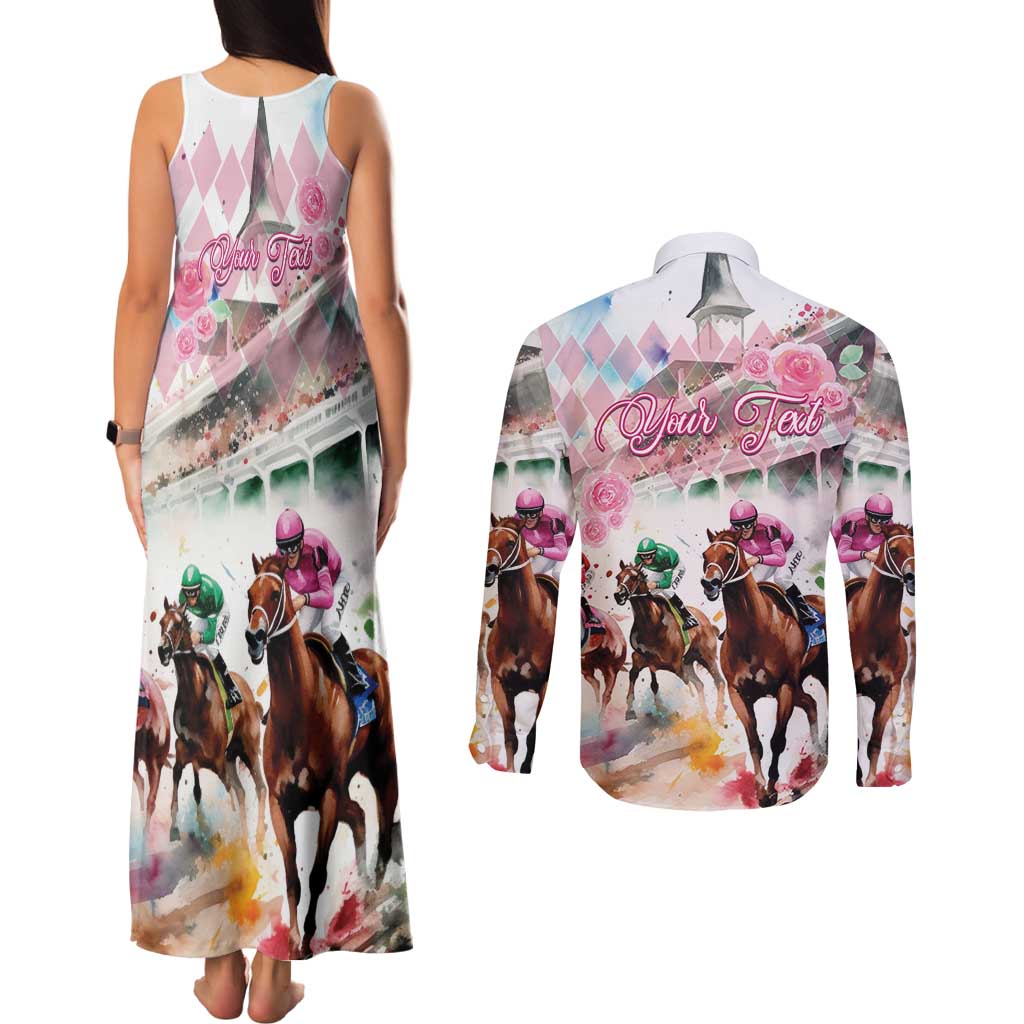 Personalized Kentucky Horse Racing Couples Matching Tank Maxi Dress and Long Sleeve Button Shirt 151st Anniversary Run For The Roses