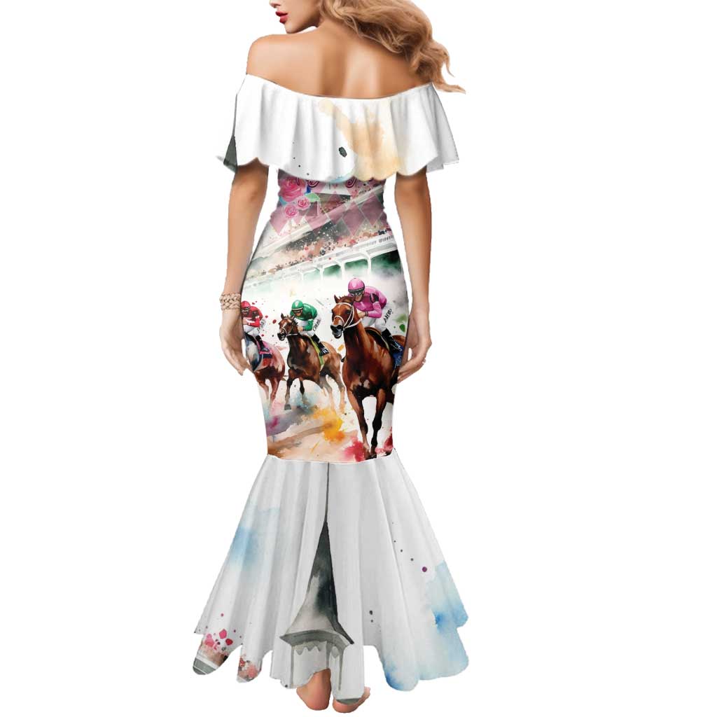 Personalized Kentucky Horse Racing Family Matching Mermaid Dress and Hawaiian Shirt 151st Anniversary Run For The Roses