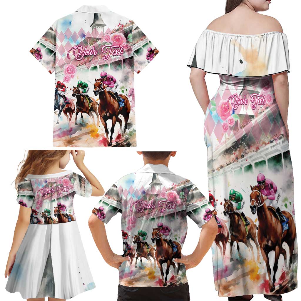 Personalized Kentucky Horse Racing Family Matching Off Shoulder Maxi Dress and Hawaiian Shirt 151st Anniversary Run For The Roses