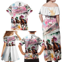 Personalized Kentucky Horse Racing Family Matching Off Shoulder Maxi Dress and Hawaiian Shirt 151st Anniversary Run For The Roses