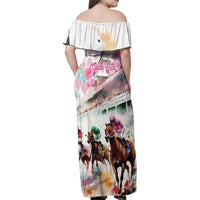 Personalized Kentucky Horse Racing Family Matching Off Shoulder Maxi Dress and Hawaiian Shirt 151st Anniversary Run For The Roses