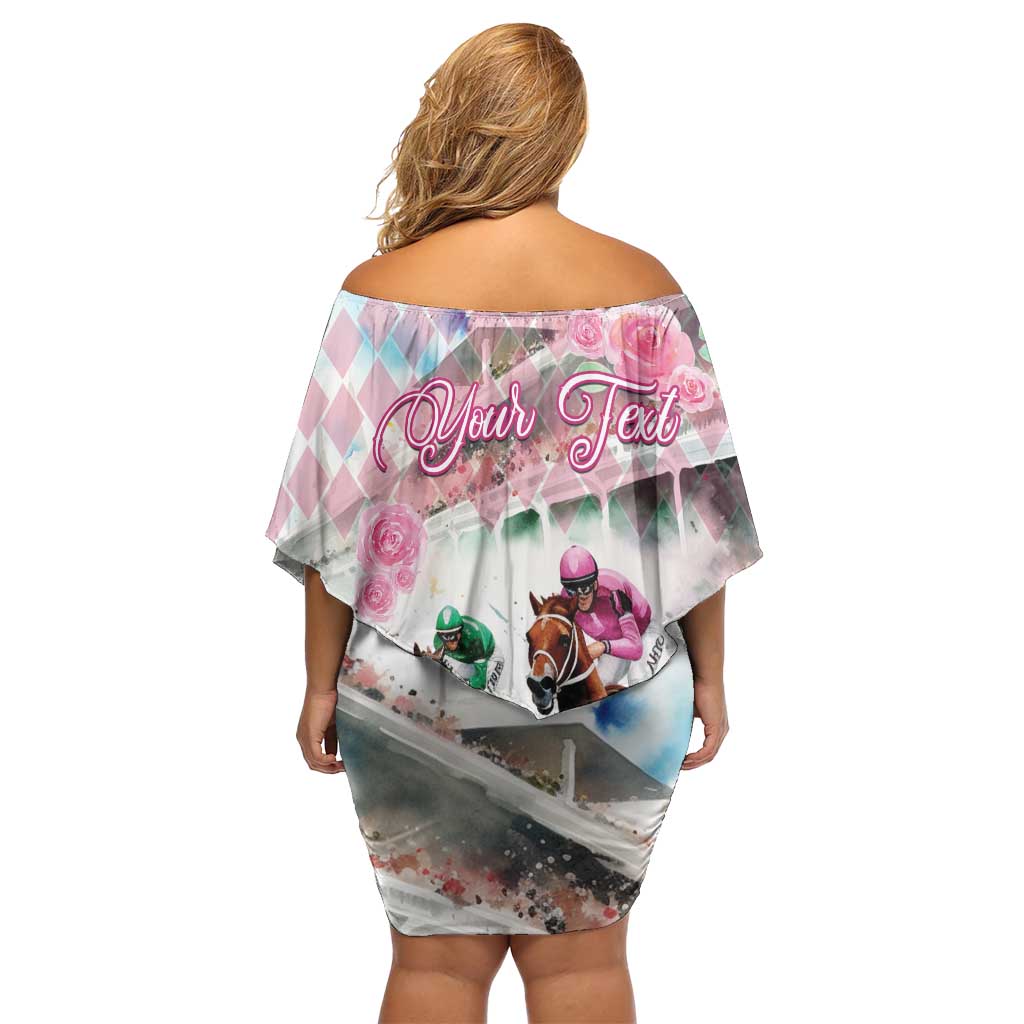 Personalized Kentucky Horse Racing Family Matching Off Shoulder Short Dress and Hawaiian Shirt 151st Anniversary Run For The Roses