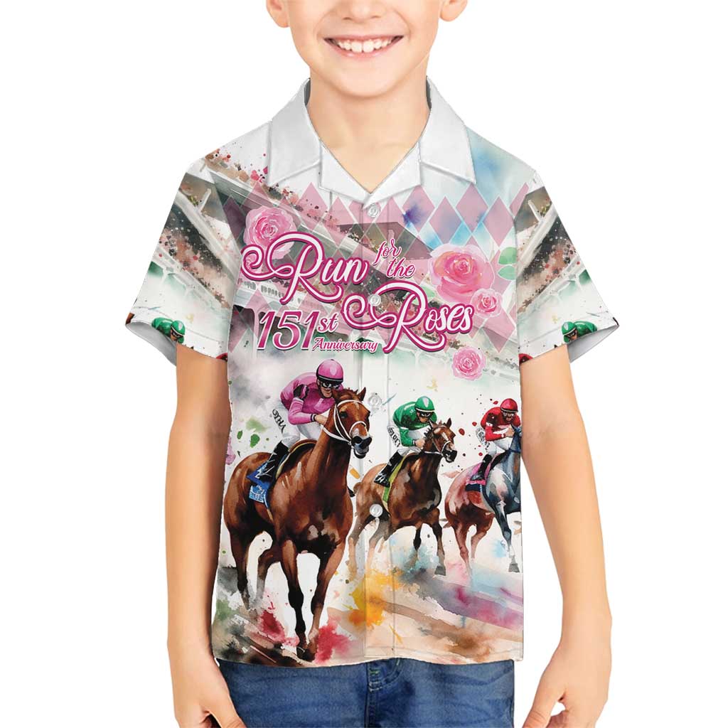 Personalized Kentucky Horse Racing Family Matching Off Shoulder Short Dress and Hawaiian Shirt 151st Anniversary Run For The Roses