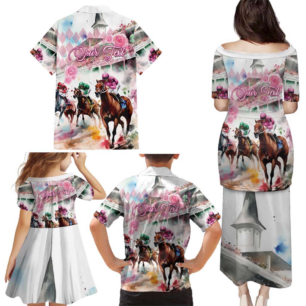 Personalized Kentucky Horse Racing Family Matching Puletasi and Hawaiian Shirt 151st Anniversary Run For The Roses