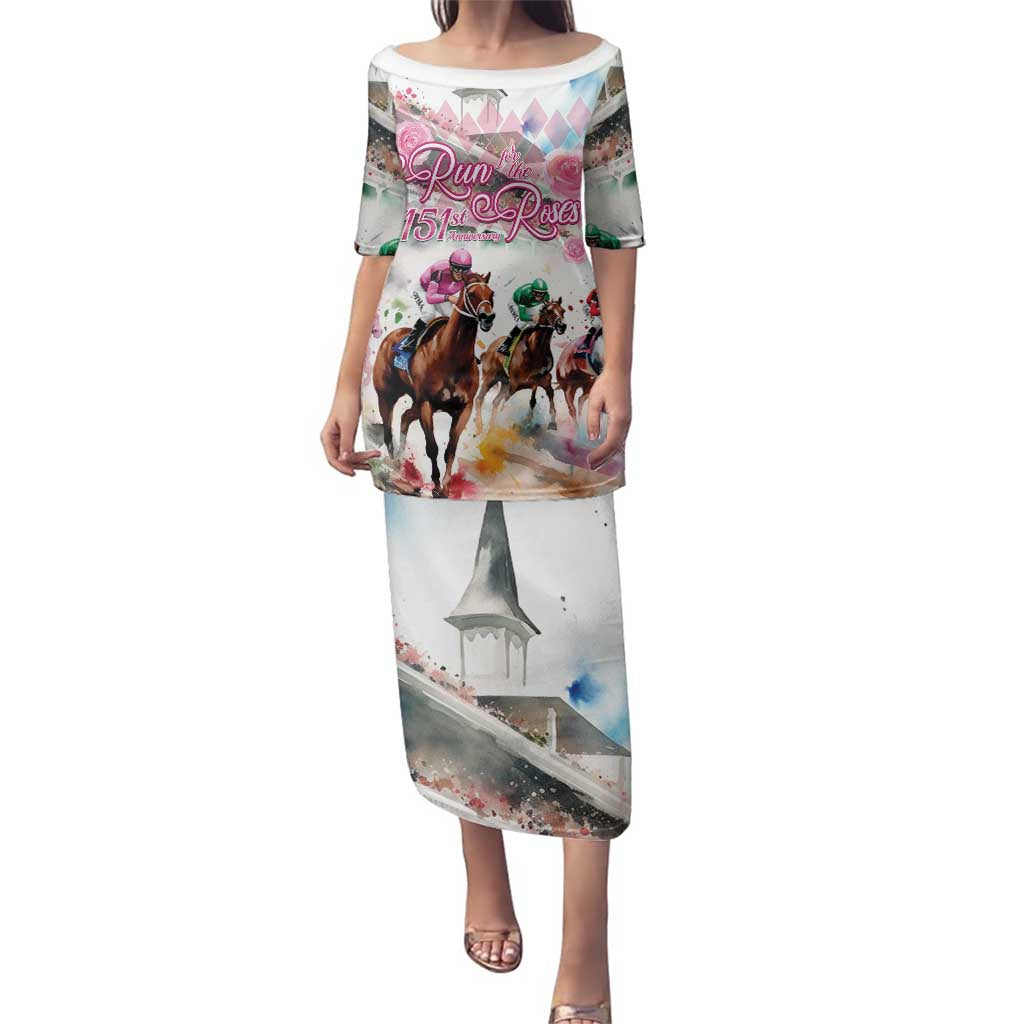 Personalized Kentucky Horse Racing Family Matching Puletasi and Hawaiian Shirt 151st Anniversary Run For The Roses