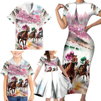 Personalized Kentucky Horse Racing Family Matching Short Sleeve Bodycon Dress and Hawaiian Shirt 151st Anniversary Run For The Roses