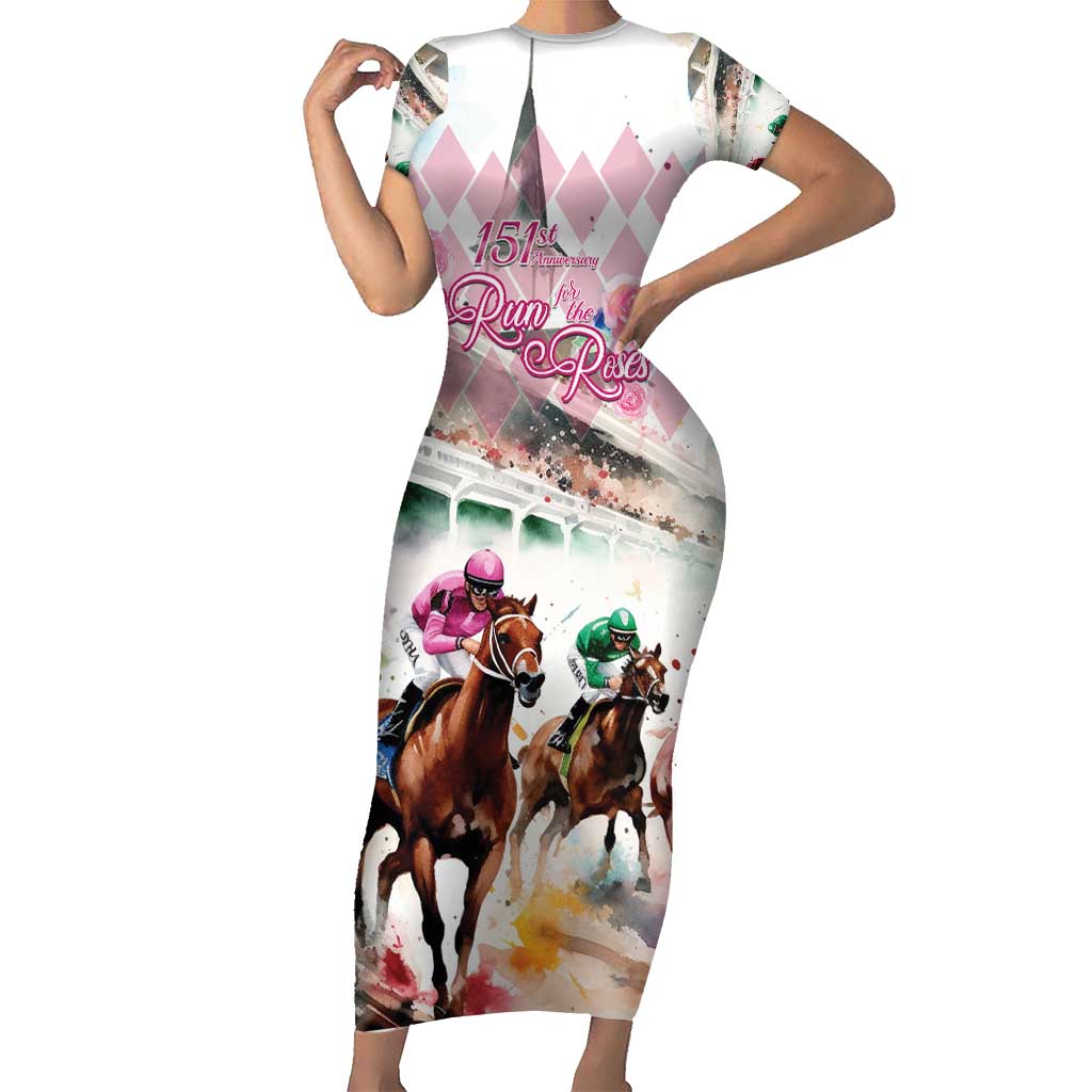 Personalized Kentucky Horse Racing Family Matching Short Sleeve Bodycon Dress and Hawaiian Shirt 151st Anniversary Run For The Roses