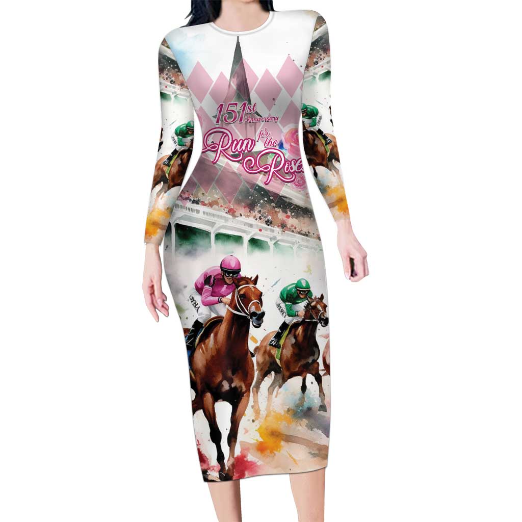 Personalized Kentucky Horse Racing Long Sleeve Bodycon Dress 151st Anniversary Run For The Roses