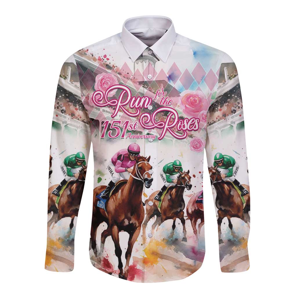 Personalized Kentucky Horse Racing Long Sleeve Button Shirt 151st Anniversary Run For The Roses