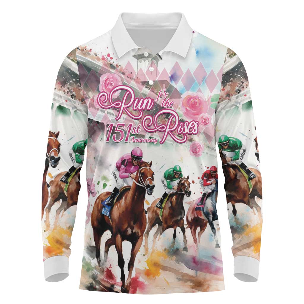 Personalized Kentucky Horse Racing Long Sleeve Polo Shirt 151st Anniversary Run For The Roses