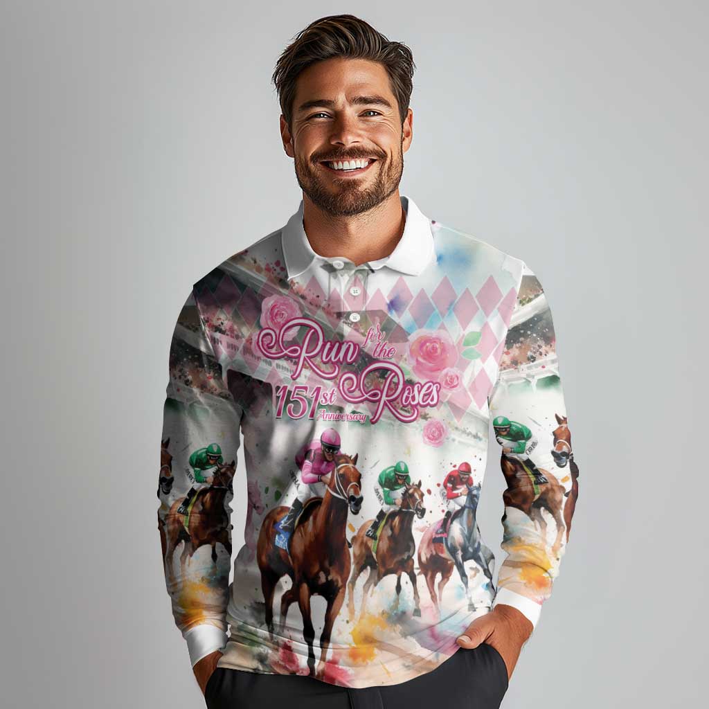 Personalized Kentucky Horse Racing Long Sleeve Polo Shirt 151st Anniversary Run For The Roses