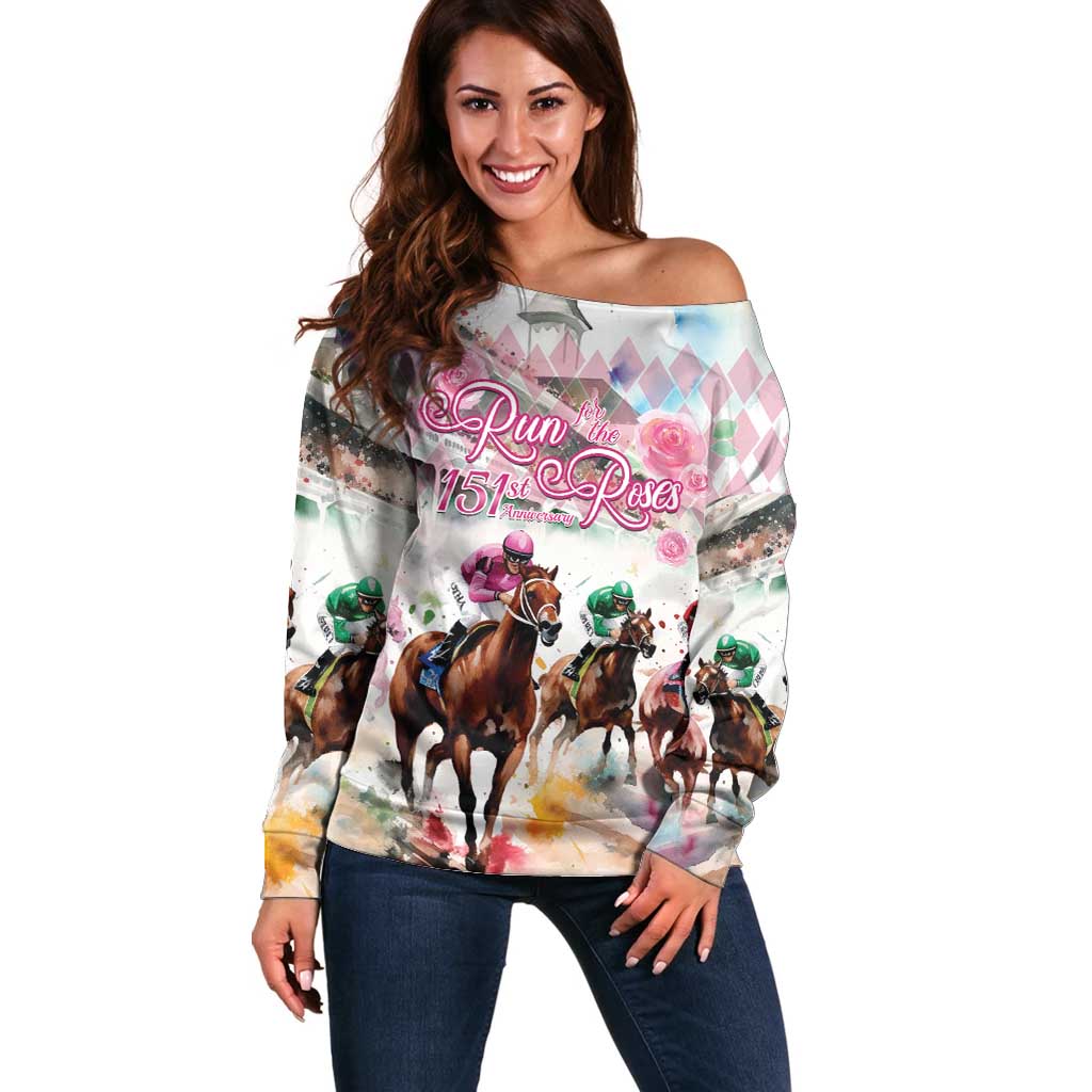 Personalized Kentucky Horse Racing Off Shoulder Sweater 151st Anniversary Run For The Roses