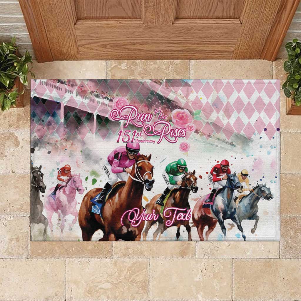 Personalized Kentucky Horse Racing Rubber Doormat 151st Anniversary Run For The Roses