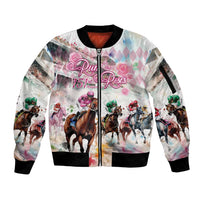 Personalized Kentucky Horse Racing Sleeve Zip Bomber Jacket 151st Anniversary Run For The Roses