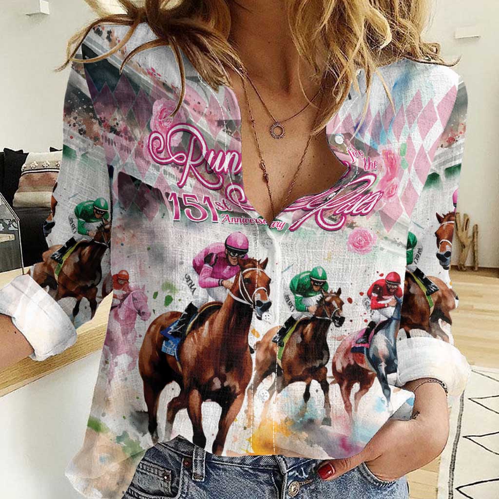 Personalized Kentucky Horse Racing Women Casual Shirt 151st Anniversary Run For The Roses