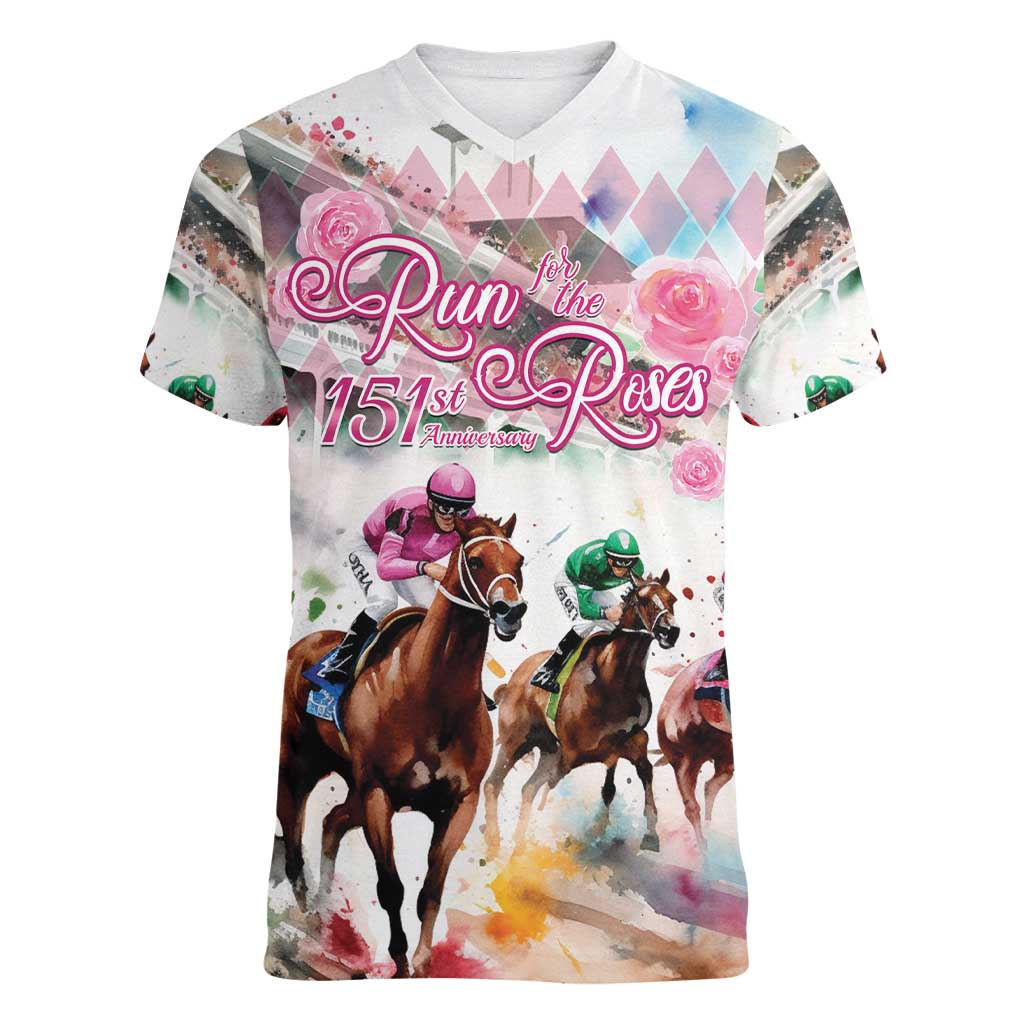 Personalized Kentucky Horse Racing Women V-Neck T-Shirt 151st Anniversary Run For The Roses