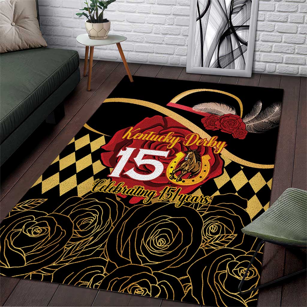 Kentucky Horse Racing Area Rug Celebrating 151 Years Horseshoe With Roses