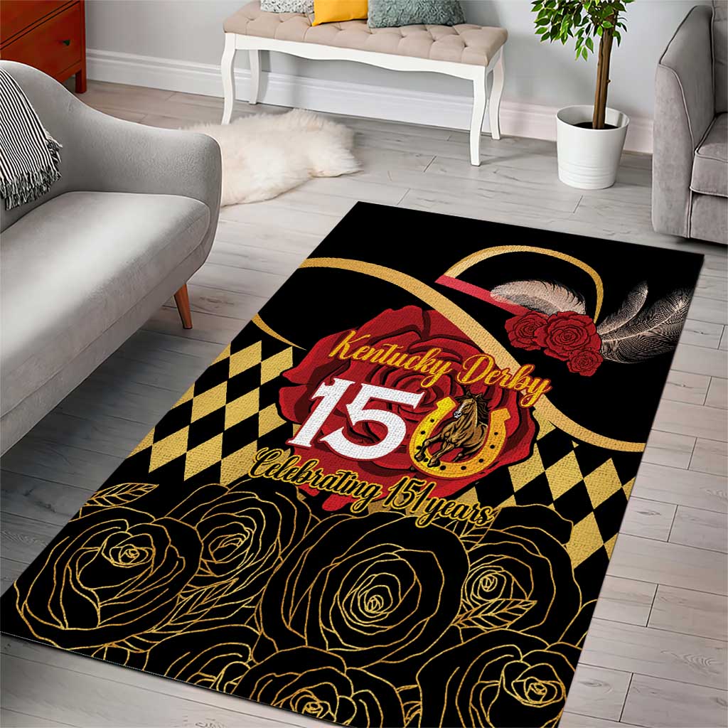 Kentucky Horse Racing Area Rug Celebrating 151 Years Horseshoe With Roses
