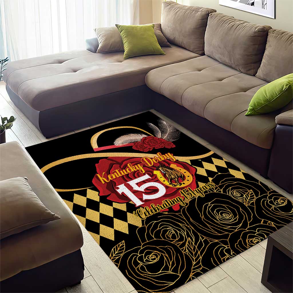 Kentucky Horse Racing Area Rug Celebrating 151 Years Horseshoe With Roses