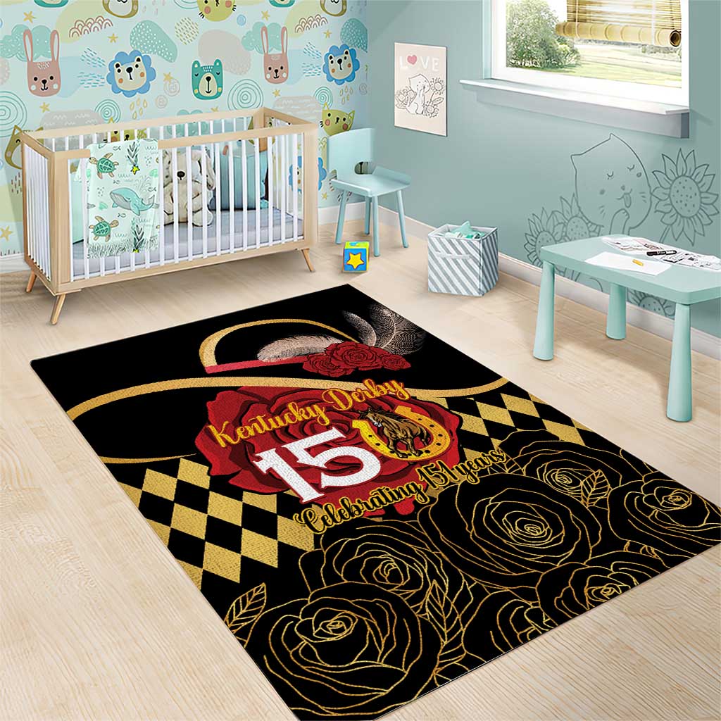 Kentucky Horse Racing Area Rug Celebrating 151 Years Horseshoe With Roses