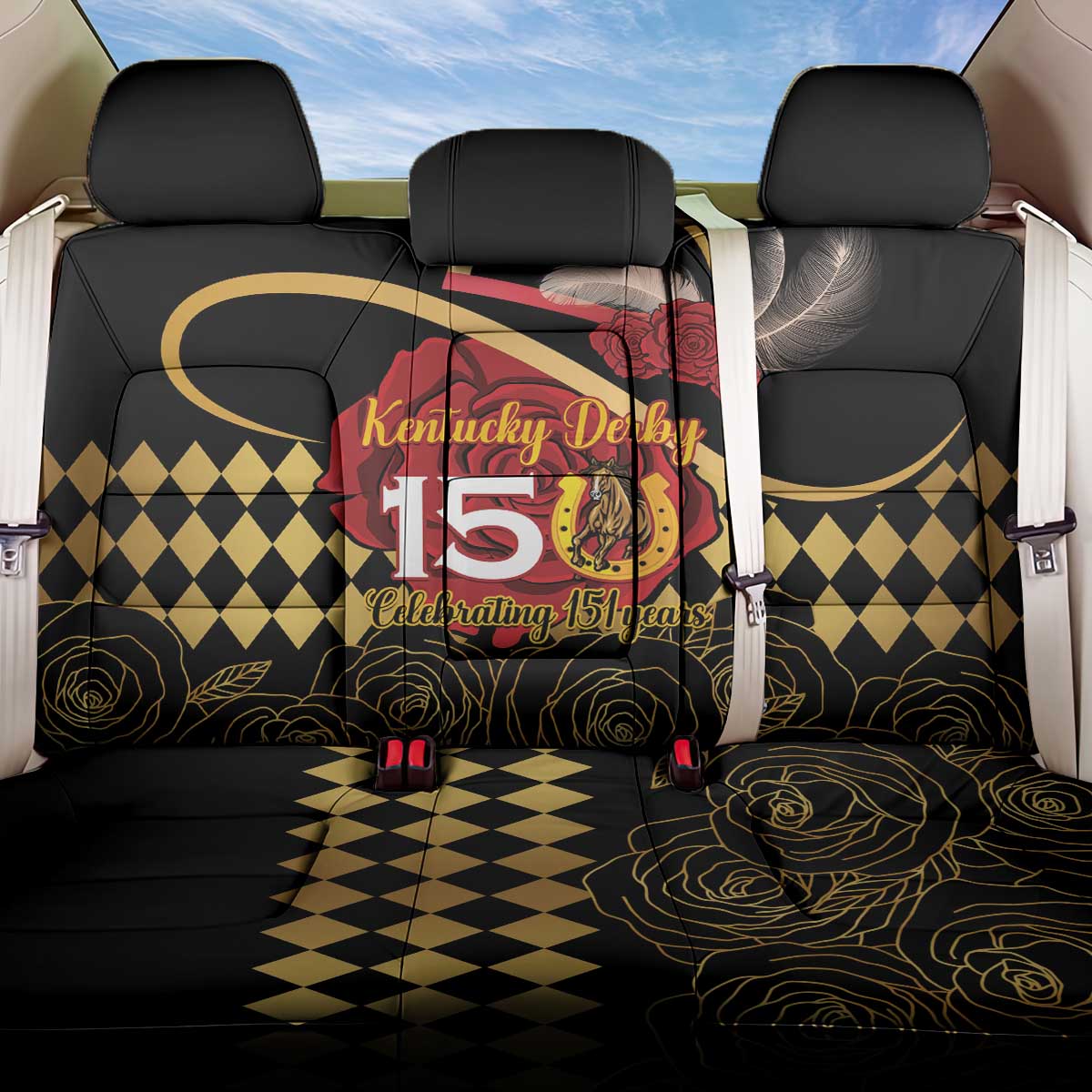 Kentucky Horse Racing Back Car Seat Cover Celebrating 151 Years Horseshoe With Roses