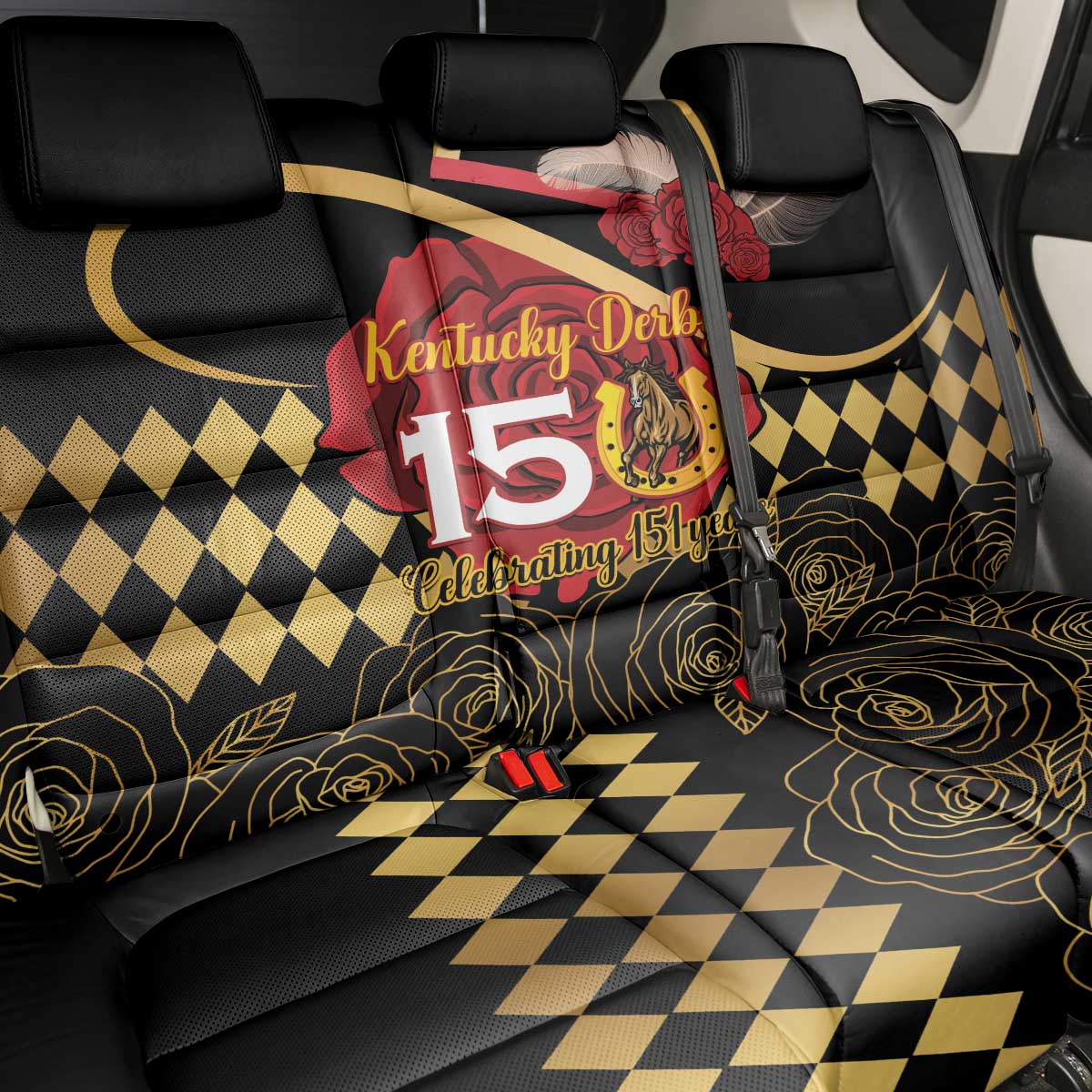 Kentucky Horse Racing Back Car Seat Cover Celebrating 151 Years Horseshoe With Roses