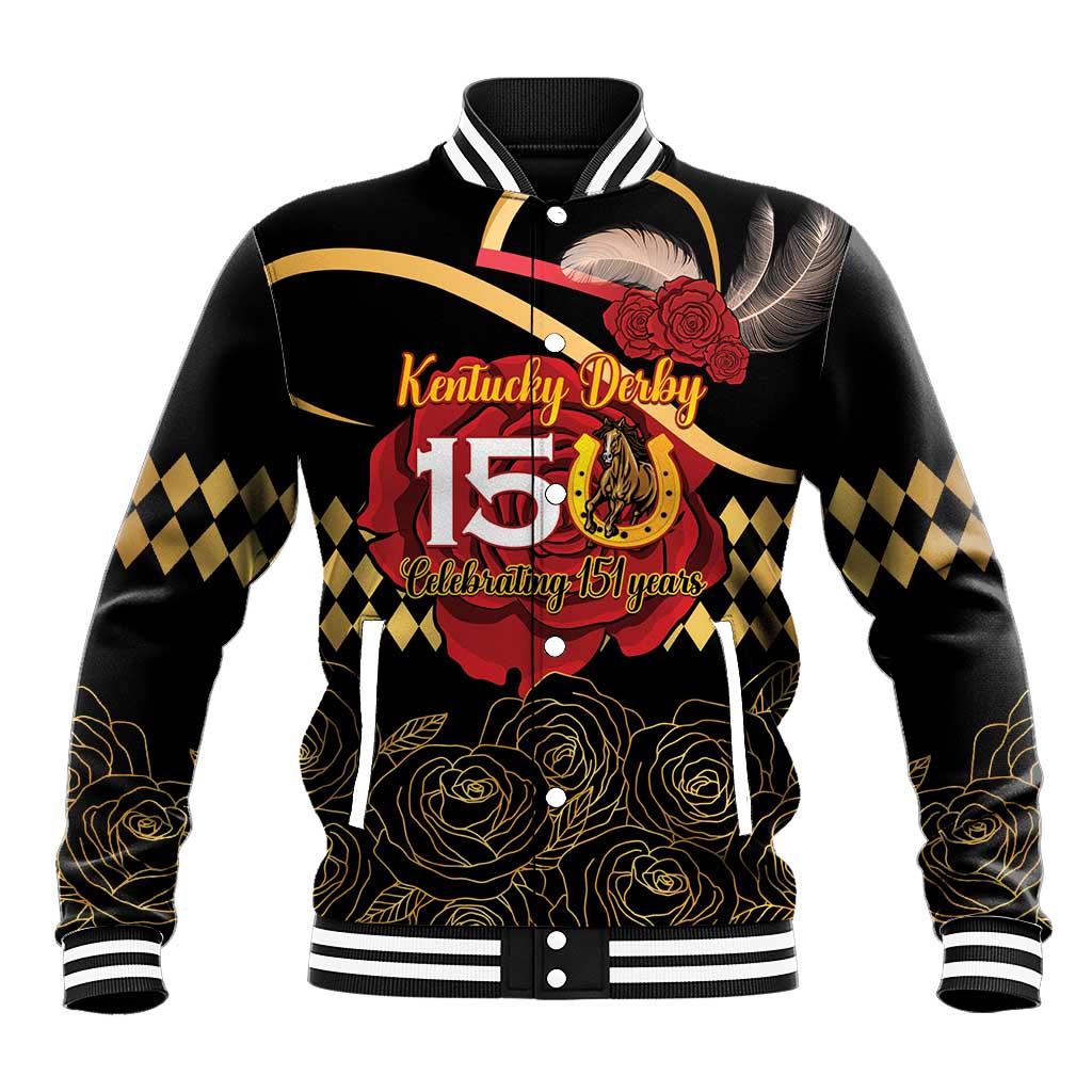 Kentucky Horse Racing Baseball Jacket Celebrating 151 Years Horseshoe With Roses