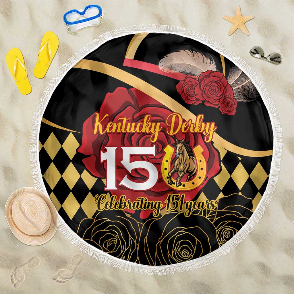 Kentucky Horse Racing Beach Blanket Celebrating 151 Years Horseshoe With Roses