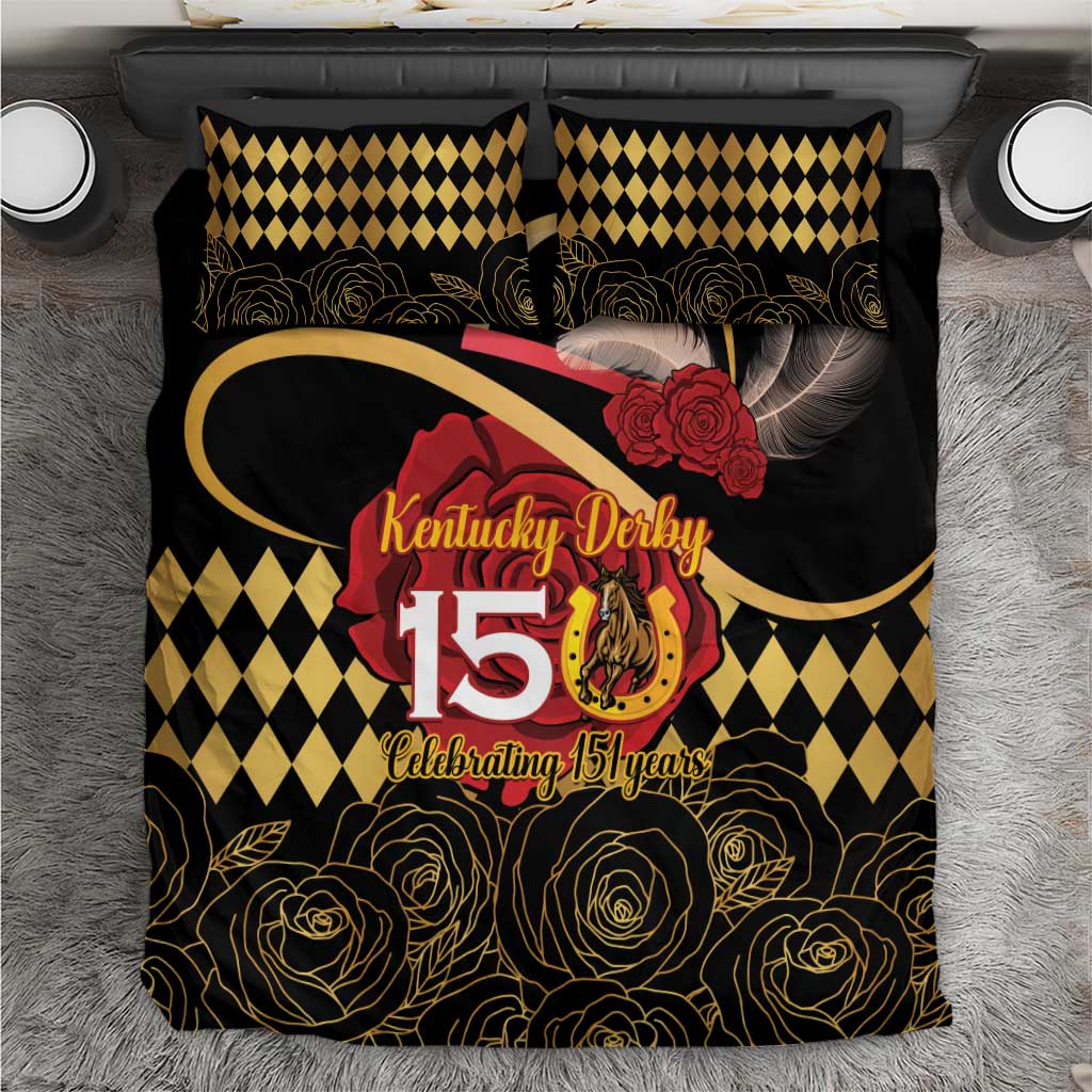 Kentucky Horse Racing Bedding Set Celebrating 151 Years Horseshoe With Roses