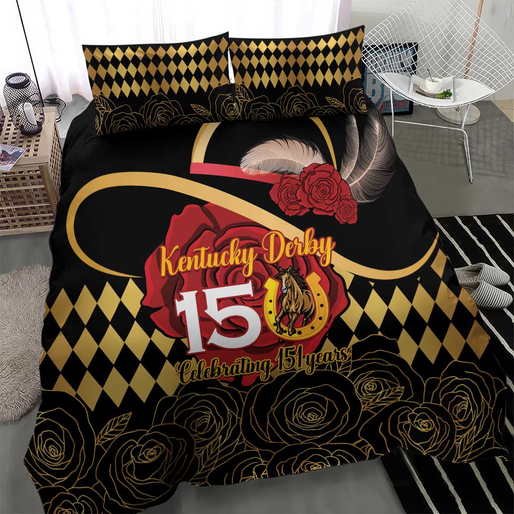 Kentucky Horse Racing Bedding Set Celebrating 151 Years Horseshoe With Roses