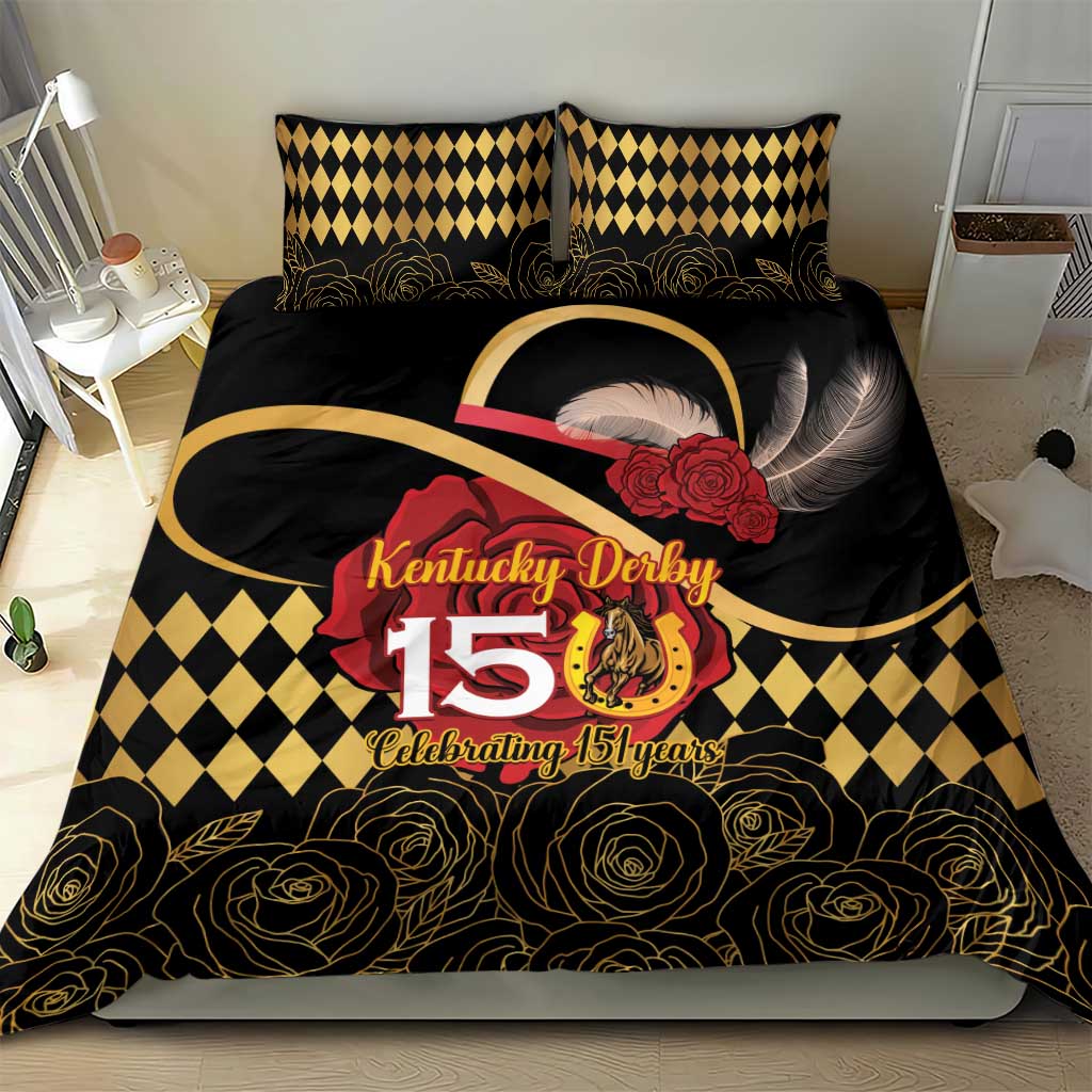 Kentucky Horse Racing Bedding Set Celebrating 151 Years Horseshoe With Roses