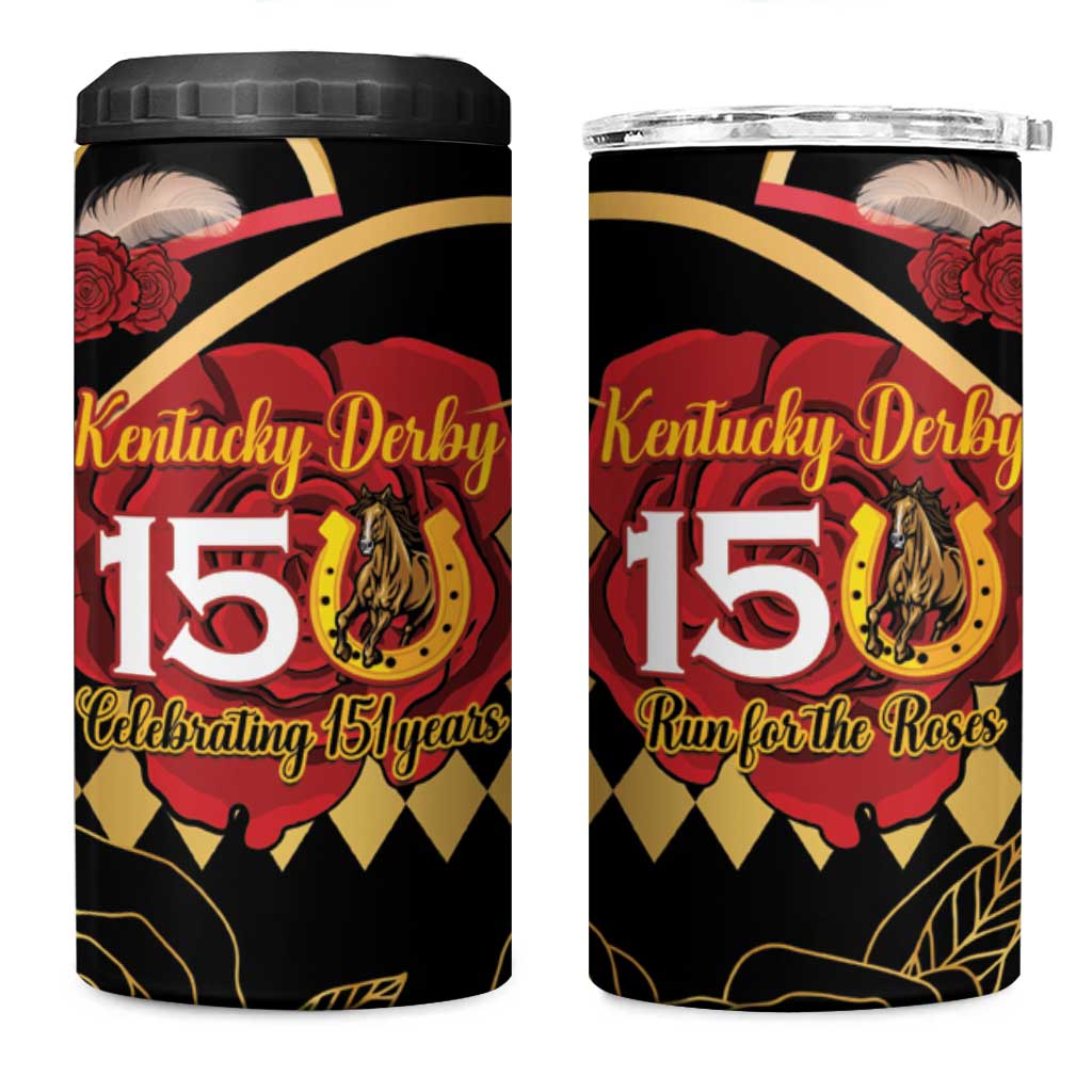 Kentucky Horse Racing 4 in 1 Can Cooler Tumbler Celebrating 151 Years Horseshoe With Roses