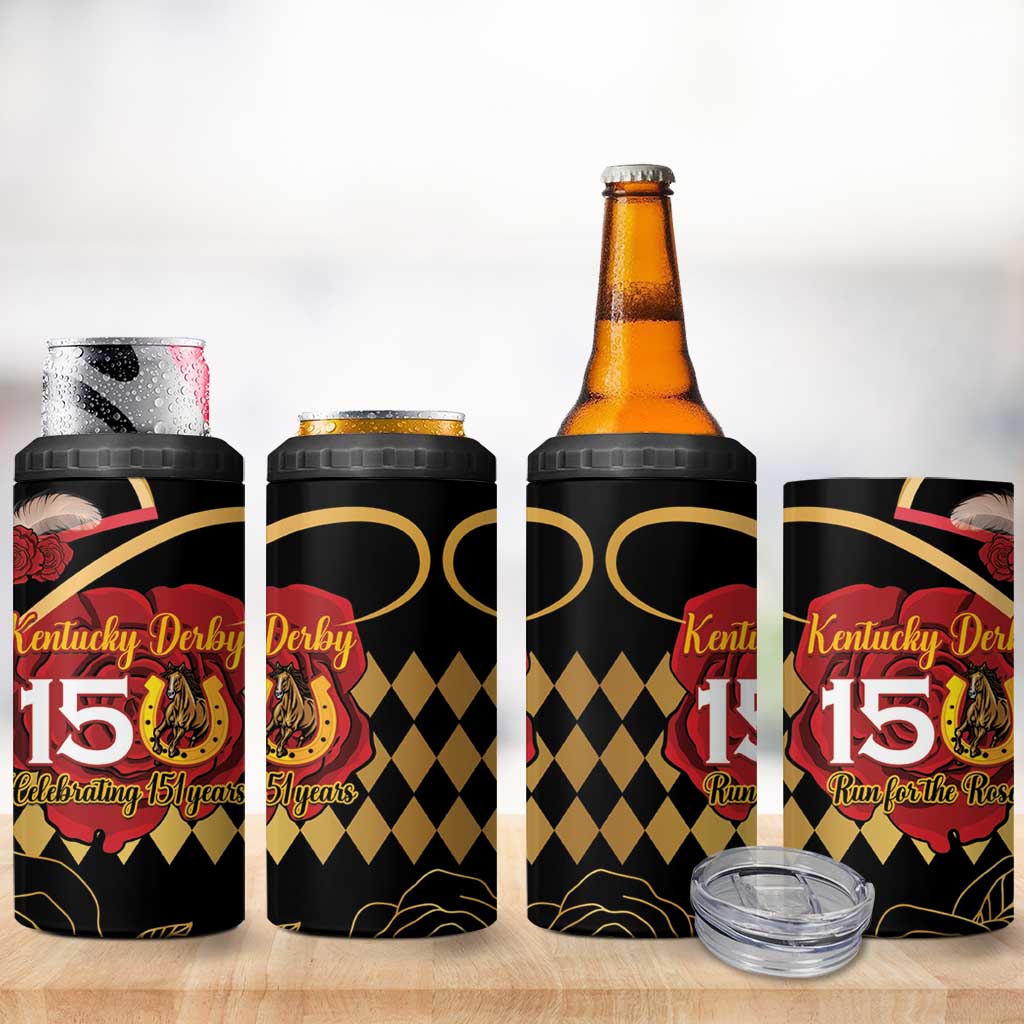 Kentucky Horse Racing 4 in 1 Can Cooler Tumbler Celebrating 151 Years Horseshoe With Roses