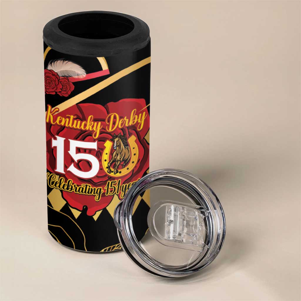 Kentucky Horse Racing 4 in 1 Can Cooler Tumbler Celebrating 151 Years Horseshoe With Roses