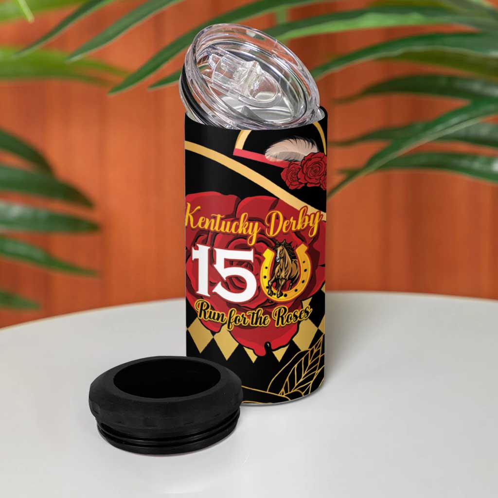 Kentucky Horse Racing 4 in 1 Can Cooler Tumbler Celebrating 151 Years Horseshoe With Roses