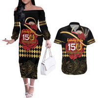 Kentucky Horse Racing Couples Matching Off The Shoulder Long Sleeve Dress and Hawaiian Shirt Celebrating 151 Years Horseshoe With Roses