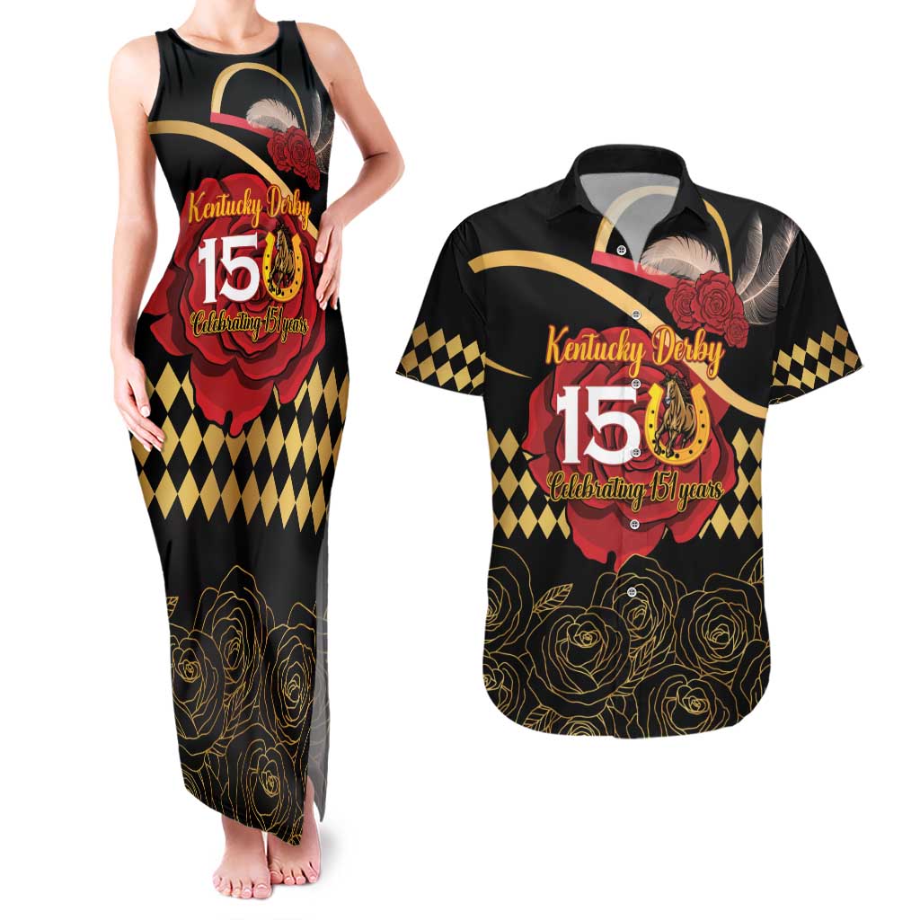Kentucky Horse Racing Couples Matching Tank Maxi Dress and Hawaiian Shirt Celebrating 151 Years Horseshoe With Roses