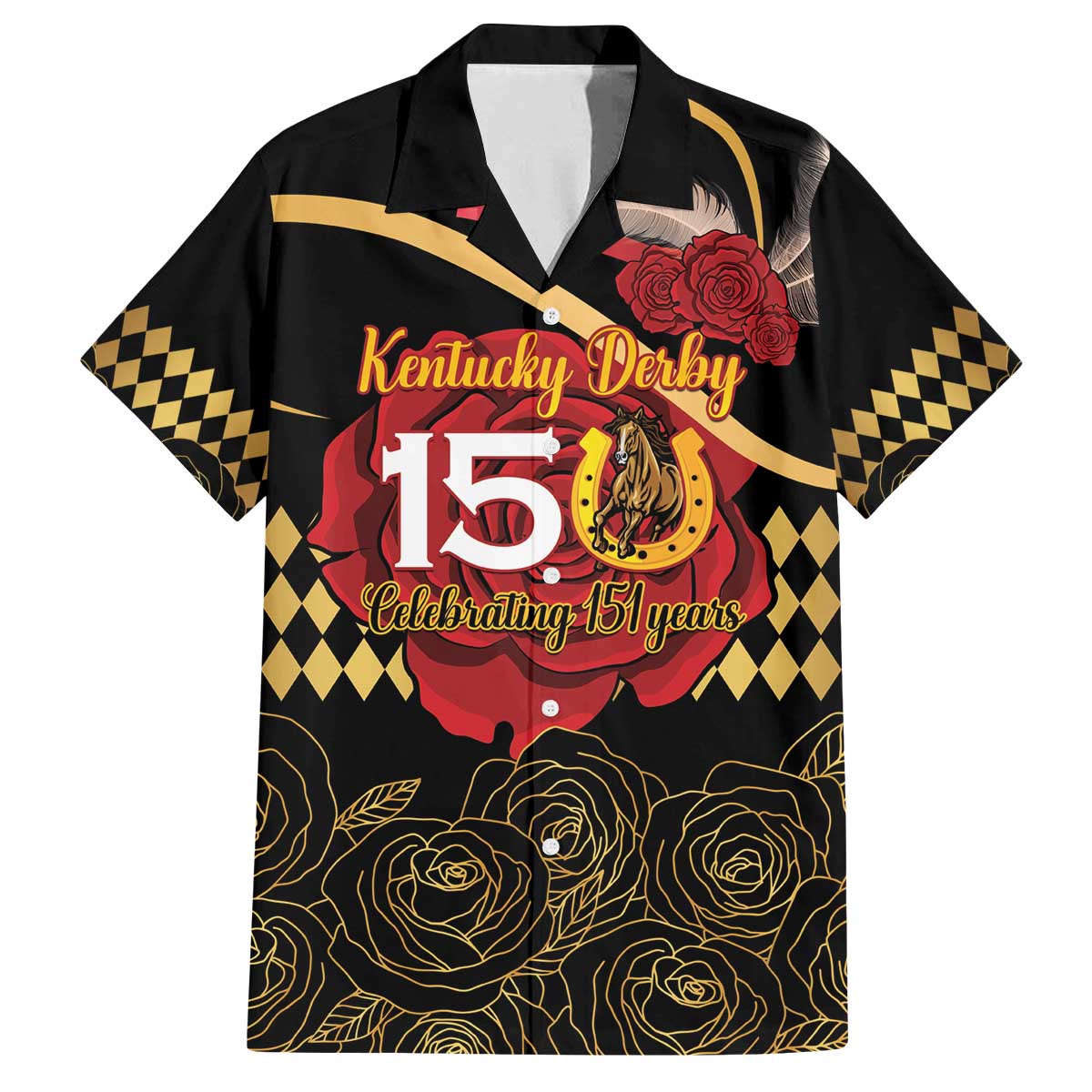 Kentucky Horse Racing Family Matching Off The Shoulder Long Sleeve Dress and Hawaiian Shirt Celebrating 151 Years Horseshoe With Roses