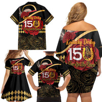 Kentucky Horse Racing Family Matching Off Shoulder Short Dress and Hawaiian Shirt Celebrating 151 Years Horseshoe With Roses