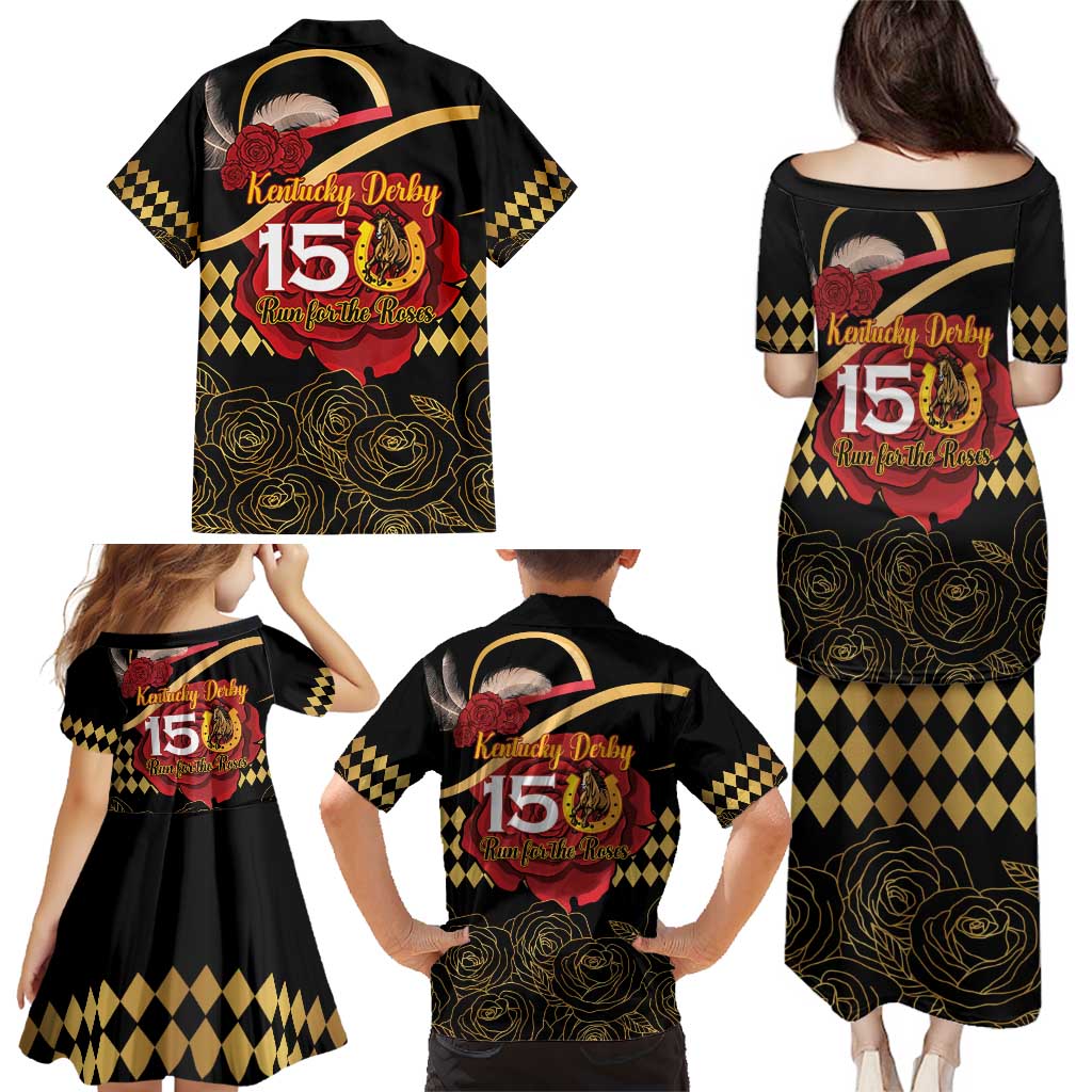 Kentucky Horse Racing Family Matching Puletasi and Hawaiian Shirt Celebrating 151 Years Horseshoe With Roses