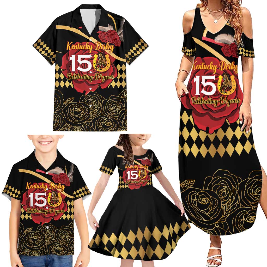 Kentucky Horse Racing Family Matching Summer Maxi Dress and Hawaiian Shirt Celebrating 151 Years Horseshoe With Roses