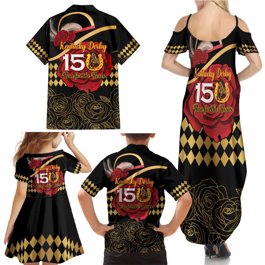 Kentucky Horse Racing Family Matching Summer Maxi Dress and Hawaiian Shirt Celebrating 151 Years Horseshoe With Roses