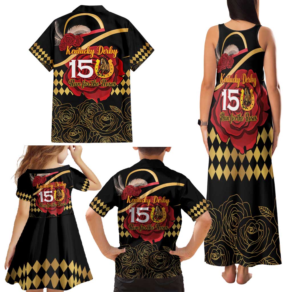 Kentucky Horse Racing Family Matching Tank Maxi Dress and Hawaiian Shirt Celebrating 151 Years Horseshoe With Roses