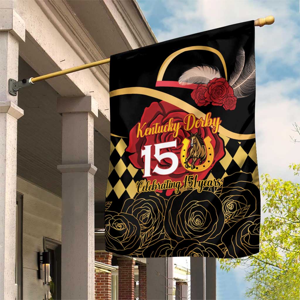 Kentucky Horse Racing Garden Flag Celebrating 151 Years Horseshoe With Roses