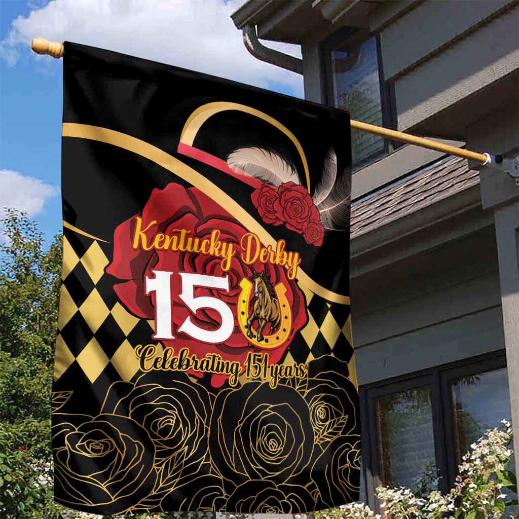 Kentucky Horse Racing Garden Flag Celebrating 151 Years Horseshoe With Roses