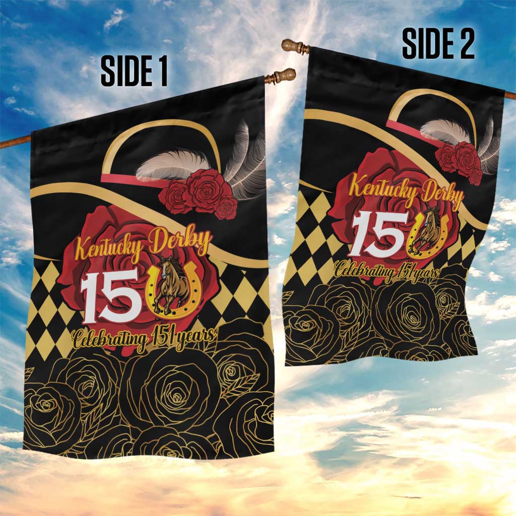 Kentucky Horse Racing Garden Flag Celebrating 151 Years Horseshoe With Roses